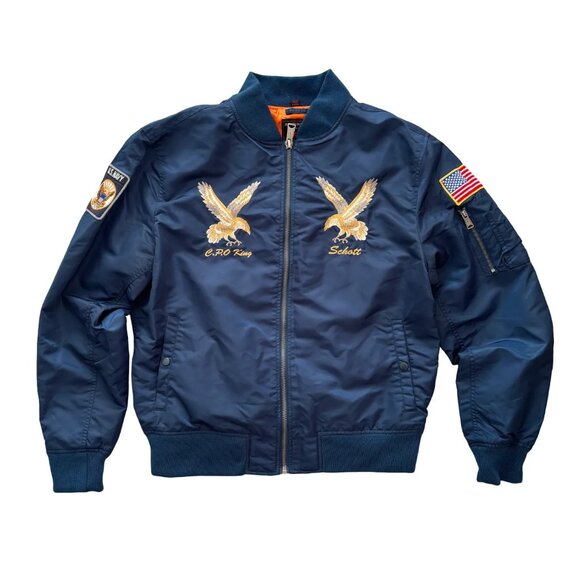 NWT SCHOTT Embroidered Jacket in Navy Blue  Flight Naval Bomber  MEN'S XL - Picture 2 of 11
